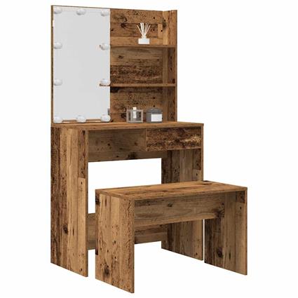 vidaXL Conjunto toucador com luzes LED derivados madeira madeira velha