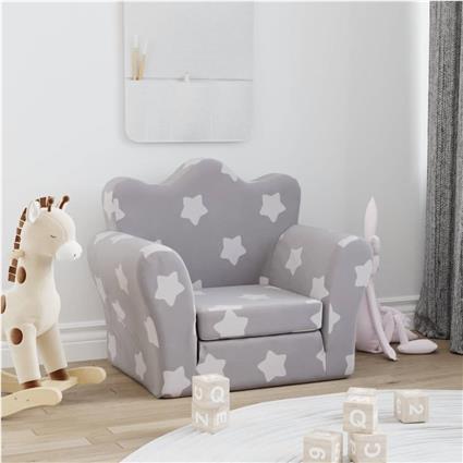vidaXL Sofá-cama infantil c/ estrelas pelúcia cinzento-claro