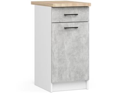 Armário de cozinha AKORD S40 com bancada OLIWIA Branco 40 cm 1 porta 1 gaveta Concreto fosco 2 prateleiras 40x46x85 cm AKORD FURNITURE FACTORY