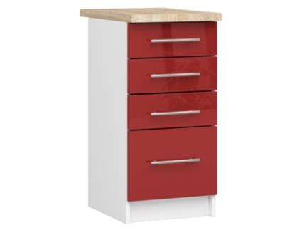 Armário de cozinha AKORD S40 com bancada sistema OLIWIA Branco 40 cm 4 frentes de gaveta Cor Vermelho Brilhante 40x46x85 cm AKORD FURNITURE FACTORY