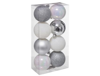 Conjunto de 8 bolas de Natal Colorama Branco Prateado D7Cm FEERIC LIGHTS & CHRISTMAS