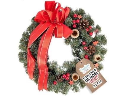 Guirlanda de Natal Vermelha para Casa Criativa Diâmetro 35Cm Guirlanda de Porta de Natal Ao Ar Livre Porta Guirlanda de Natal Crehom Creative Home
