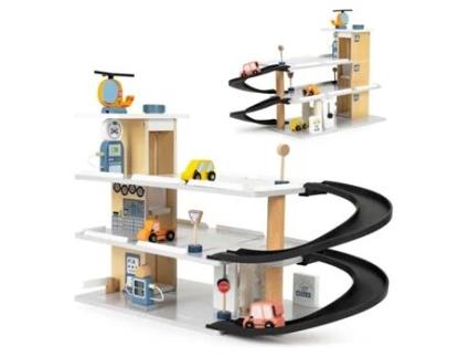 Grande Garagem em Madeira Estacionamento com Elevador Carros Helicóptero Lava-Rápido ECOTOYS