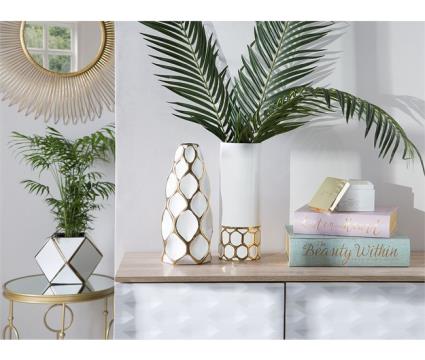 Vaso para flores branco com dourado AVILA