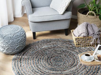 Tapete de juta ø 120 cm azul e creme MASLAK