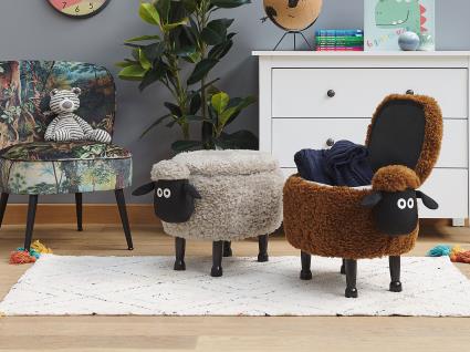 Tamborete em tecido castanho com arrumação SHEEP