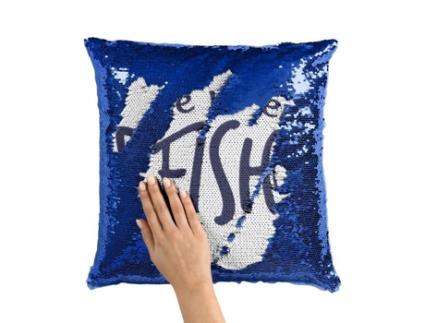 Almofada com Capa de Lantejoulas Lantejoulas Azuis Je M'En Peixe Jogo de Palavras Peixe Humor FABULOUS