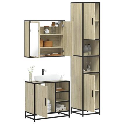 vidaXL 3 pcs conj. móveis casa banho derivados madeira carvalho sonoma