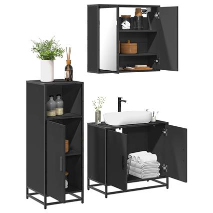 vidaXL 3 pcs conjunto móveis casa de banho derivados de madeira preto