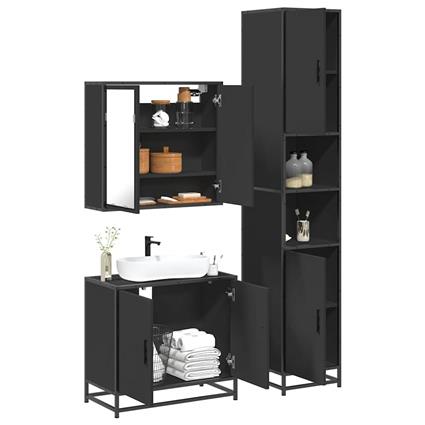 vidaXL 3 pcs conjunto móveis casa de banho derivados de madeira preto