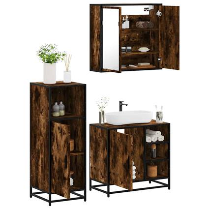 vidaXL 3 pcs conjunto de móveis WC madeira processada carvalho fumado