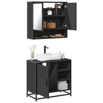 vidaXL 2 pcs conjunto móveis casa de banho derivados de madeira preto