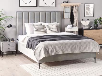 Conjunto de quarto em veludo cinzento 160 x 200 cm SEZANNE