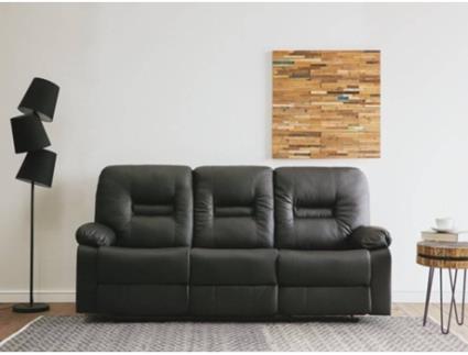 Sofá de 3 lugares reclinável em pele sintética preta BERGEN