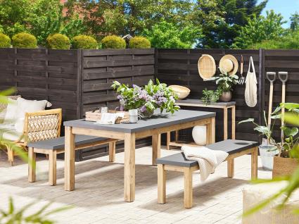 Conjunto de jardim para 6 com mesa e 2 bancos em fibrocimento cinzento OSTUNI