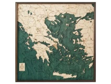 Mapa 3D com Moldura Grécia L Madeira Multicolorido 76X6X76 Cm CUTTING BROTHERS