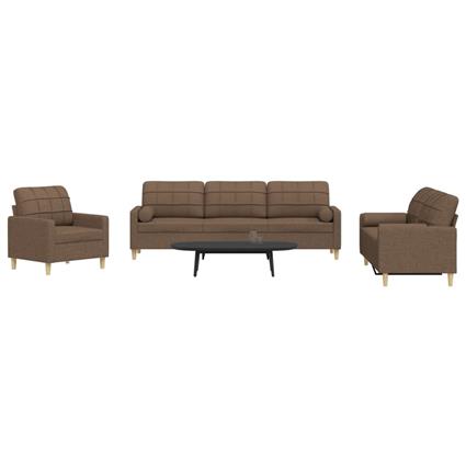 vidaXL 3pcs conjunto de sofás c/ almofadas decorativas tecido castanho