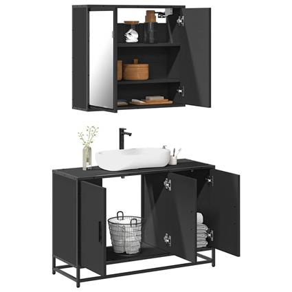 vidaXL 2 pcs conjunto móveis casa de banho derivados de madeira preto