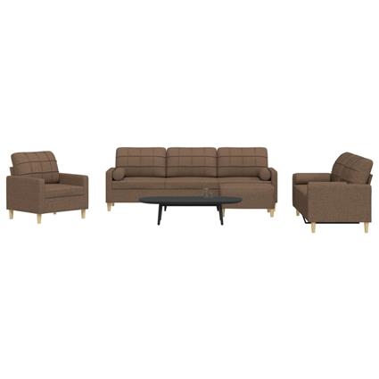 vidaXL 4 pcs conjunto de sofás c/ almofadas/apoio pés tecido castanho