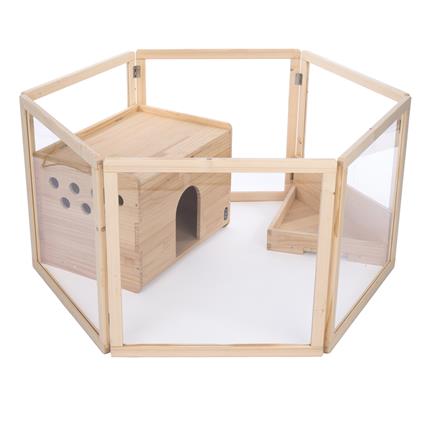 Parque de madeira TIAKI para pequenos animais  - C 123 x L 106,5 x A 60 cm