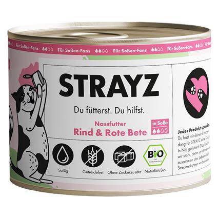 STRAYZ BIO comida húmida para gatos 6 x 200 g - Carne de vaca biológica e beterraba biológica em molho