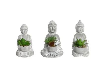 Planta Decorativa HOME ESPRIT Polietileno Cimento Buda Oriental 10,5 x 8 x 16 cm (3 Unidades)