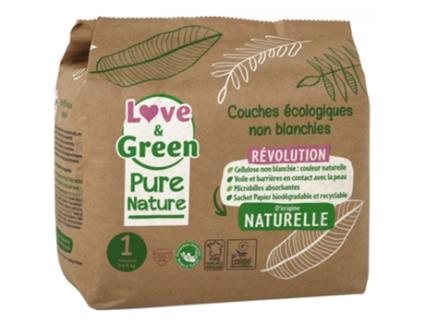 Fralda Ecológica Pure Nature 32 Tamanho 1 Nascimento 2 a 5 kg LOVE & GREEN