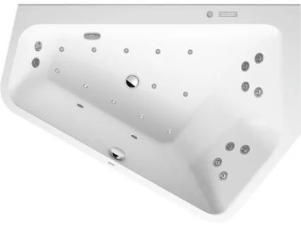 DURAVIT Whirlpool Paiova 5, 1770x1300mm, versão embutida canto dir., duas pendentes traseiras diferentes, estrutura, ralo, transbordamento, Combi-Sys.