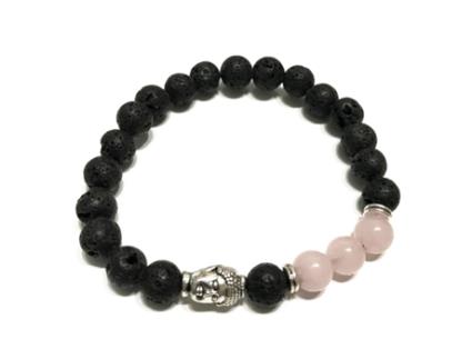 Pulseira de Pedra de Lava Buda Quartzo Rosa Unidade 18X1 Cm