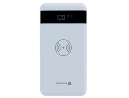EVELATUS Epb05 10000Mah Power Bank X2 Usb / Micro Usb-C Lightning Carregador Sem Fio 10W Branco