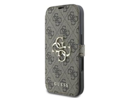 Capa Logotipo Metálico para iPhone 16 GUESS Pele Sintética Castanho