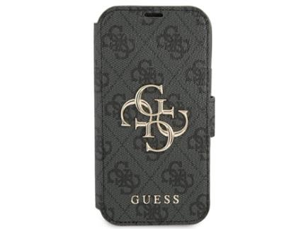 Capa Logotipo Metálico Cinza para iPhone 13 Pro Max GUESS Pele Sintética Prateado