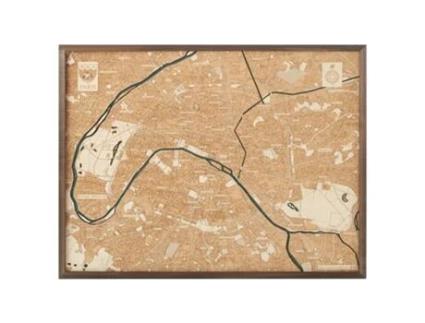 Mapa 3D com Moldura Paris Madeira Multicolorido 81X6X61 Cm CUTTING BROTHERS