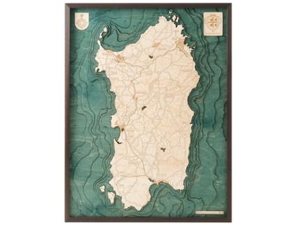 Mapa 3D com Moldura Sardenha L Madeira Multicolorido 61X6X81 Cm CUTTING BROTHERS