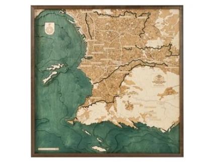 Mapa 3D com Moldura Marselha Madeira Multicolorido 76X6X76 Cm CUTTING BROTHERS