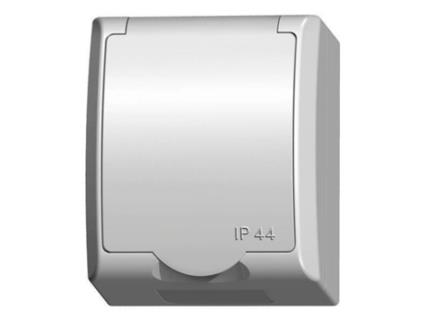 Tomada Simples Terra com Aba Branca de Superfície Impermeável Ip44 OSPEL Fala
