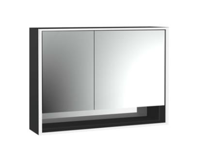 Armário com Espelho Iluminado EMCO Loft com Prateleira Inferior 1000 Mm 2 Portas Modelo de Montagem À Superfície Preto/Espelho 9798135 Desenho: