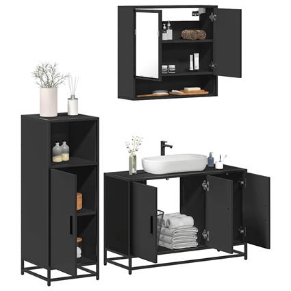 vidaXL 3 pcs conjunto móveis casa de banho derivados de madeira preto