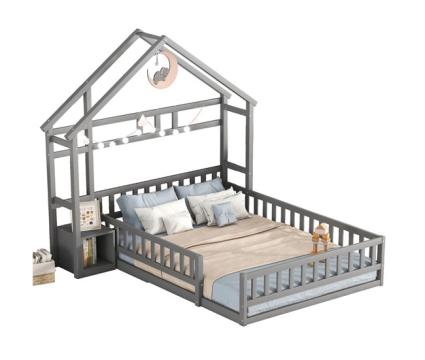 Cama infantil com arrumação e guarda-corpo com mesas de cabeceira 203x203