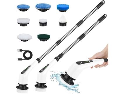 Escova de Limpeza Elétrica Escova de Limpeza Rotativa com 8 Cabeças de Escova Substituíveis e Haste Ajustável de 137 Cm Elétrica B1272 CHICHENG