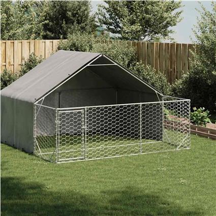 vidaXL Canil exterior para cães com corredor 3x3x1,9 m aço galvanizado