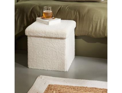 Pufe de Armazenamento Quadrado Bouclette Teddy Matcha La FACTORY Teddy Matcha Chalk