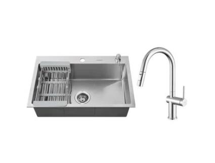 Lavatório 68X45X19Cm em Aço Inox com Torneira de Cozinha Spray Extraível Dispensador de Sabão e Cesto de Esgoto LONHEO MAX