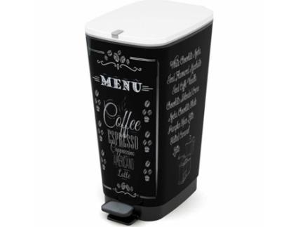 Caixote do Lixo com Pedal KIS CHIC Coffee Motif (Preto - 50 L)