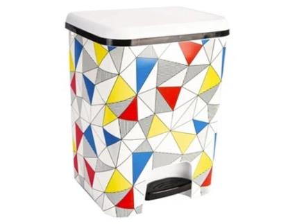Lixeira COM-FORT HOUSE com Pedal Capacidade de 26 Litros Lixeira para Reciclagem Cor Branca com Decoração de Triângulos Limpeza Fácil