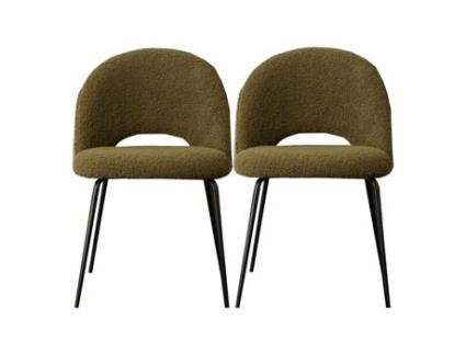 Conjunto de 2 Cadeiras Bouclette Teddy Moka com Pernas de Metal La FACTORY Teddy Moka Khaki