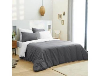 Conjunto de Capas de Edredão UNIVERS DÉCOR Completo Reversível Antracite Branca Algodão Branco - 6pcs (160x200cm)