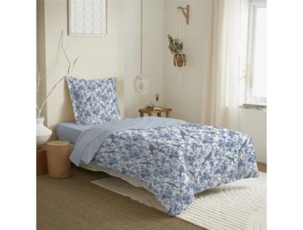 Conjunto de Lençol COTON PUR Cama Bérengère Algodão Azul - 3pcs (90x190cm)