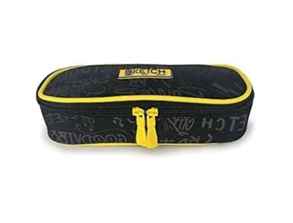 Estojo Preto Sketch para Meninos Escola Primária Oval Médio e Superior 1 Zíper com Controle Deslizante Duplo Estilo Urbano com Estampa NE.XXN! MILANO