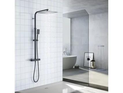 Coluna de Duche Preta com Misturador Termostático Alta Regulável 90-116 Cm Cabeça Alta 30X30 Cm Aço Inoxidável AURALUM MAX
